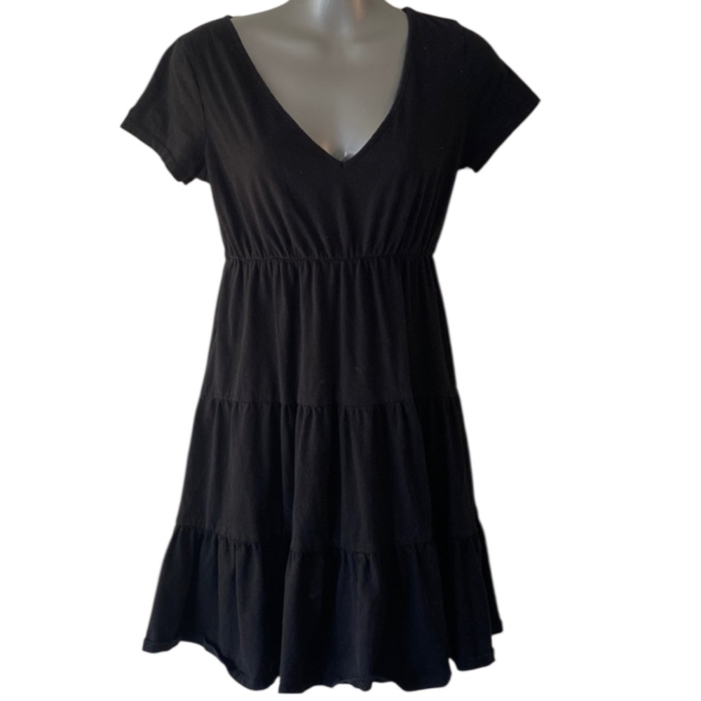 Wild Fable Black Short Sleeve Tiered Knit Babydoll Dress Small